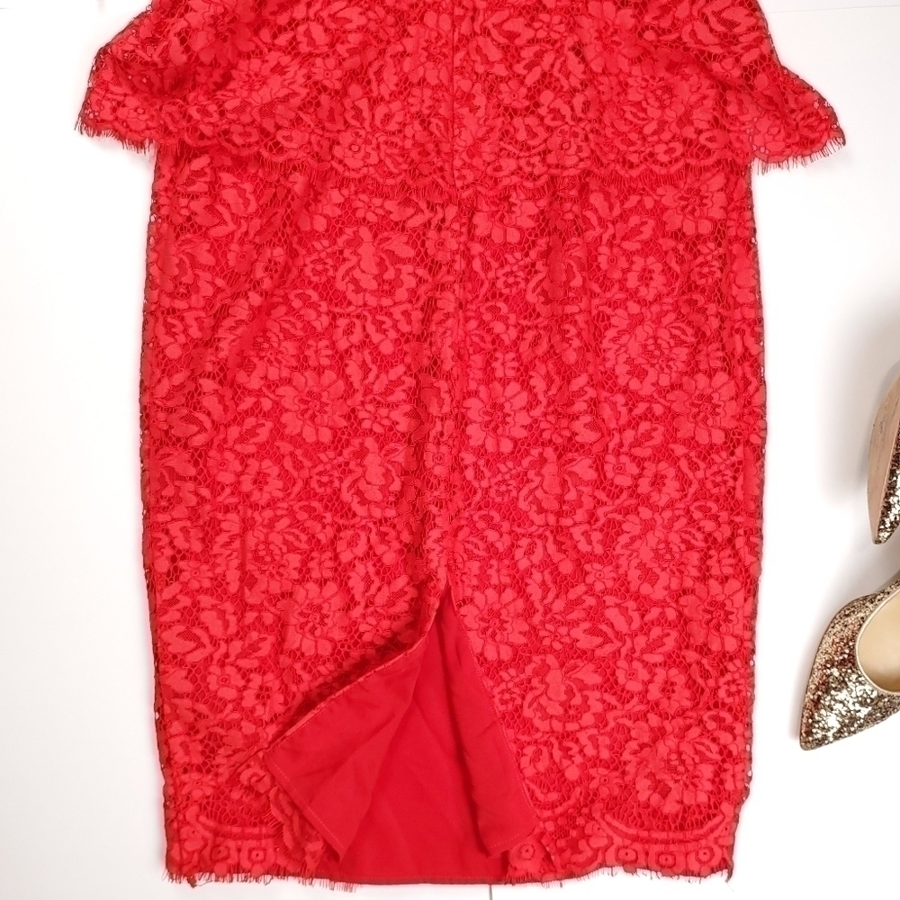 🔴 Shoshanna Anthropologie Red Lace Dress Sz 0 - Picture 14 of 15